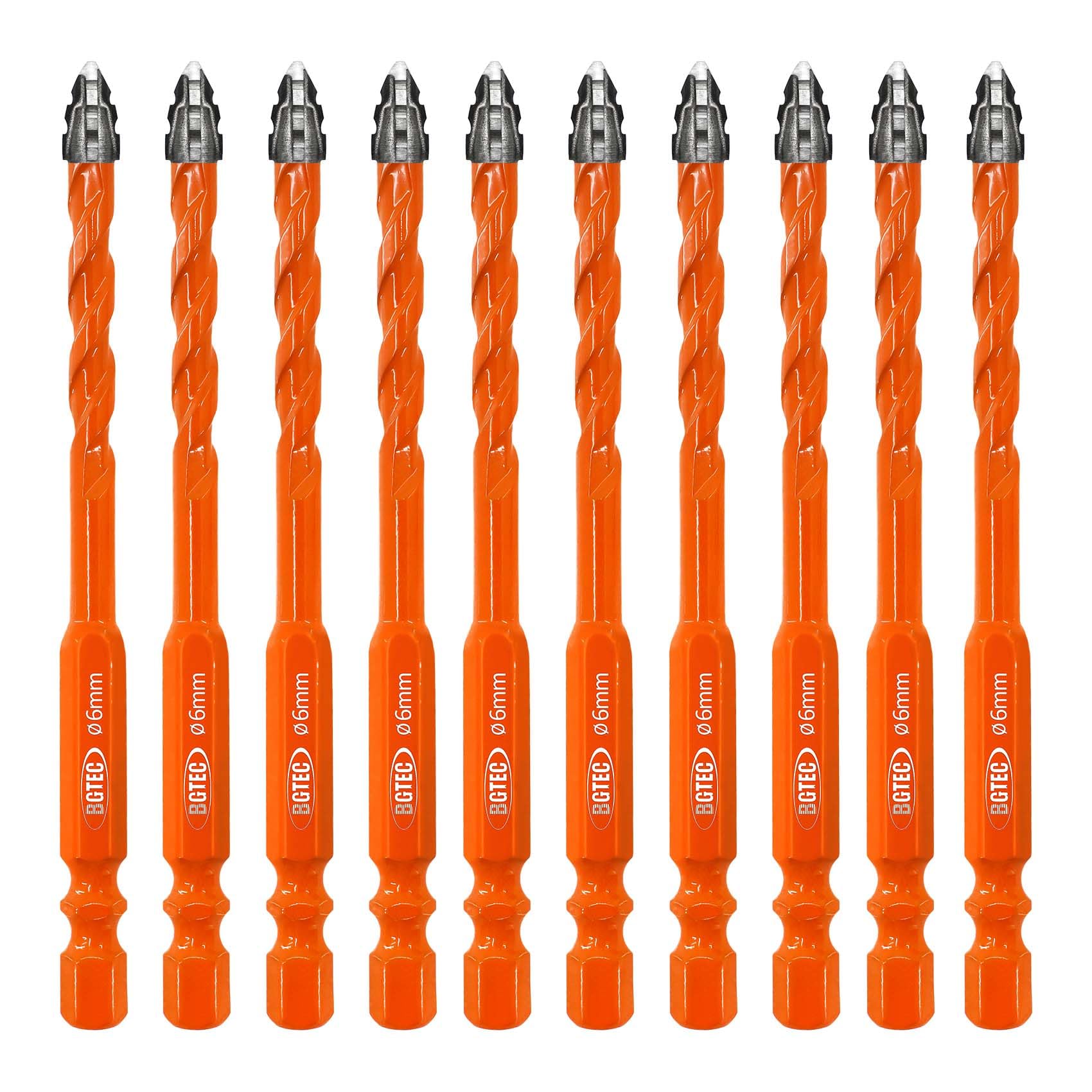 BGTEC Juego de Brocas de Carburo para Mampostería - 10 Piezas 6mm Professional Brocas Porcelanico Set para Madera, Plástico, Ladrillo, Cerámica, Vidrio, Hormigón y Mármol