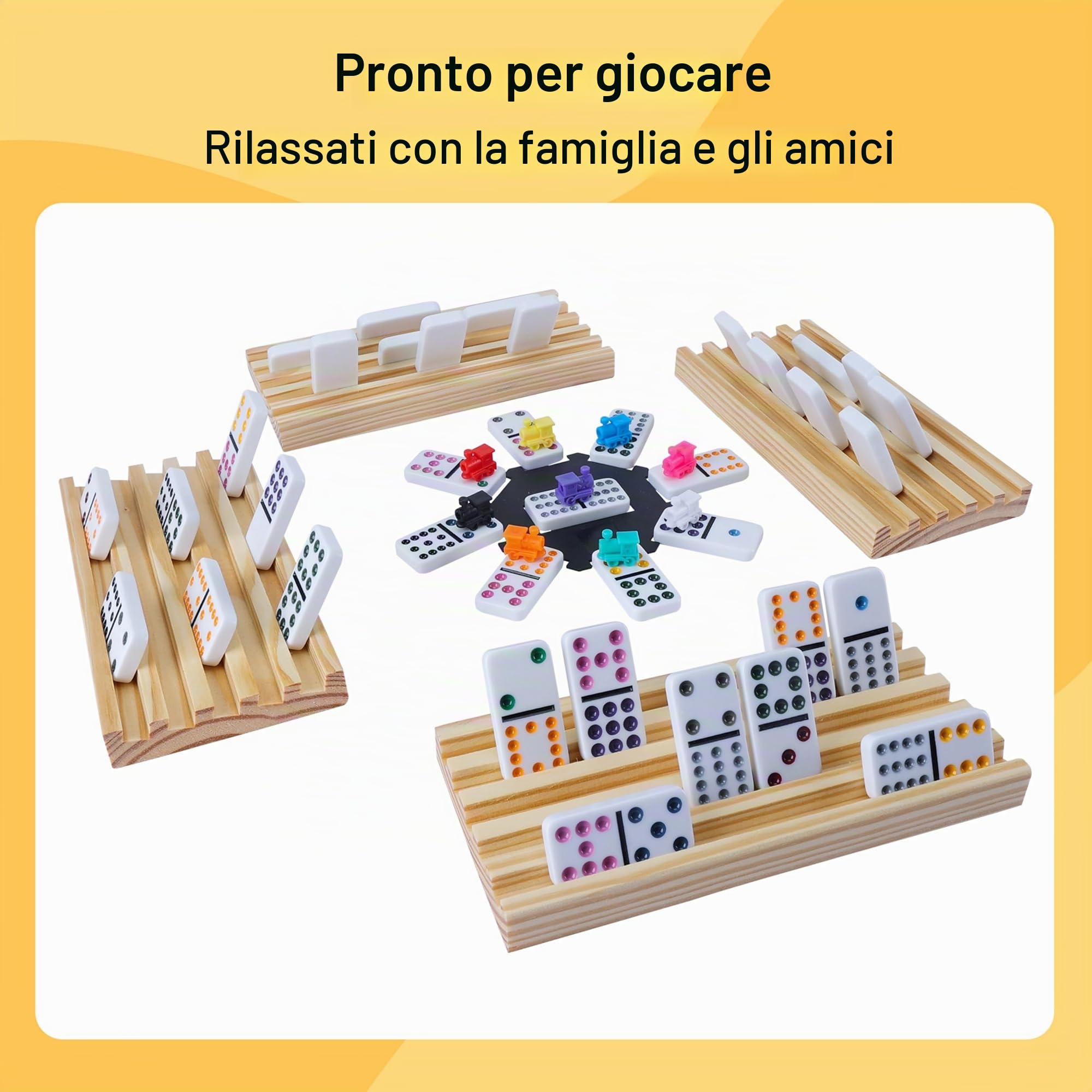 Set di Dominò Zug con 8 Vassoi in Legno/Supporto, 91 Fogliette, Domino Messicano Domino Doppio 12 con Scatola di Latta, Gioco da Tavolo Classico per Bambini, Adulti e Famiglie