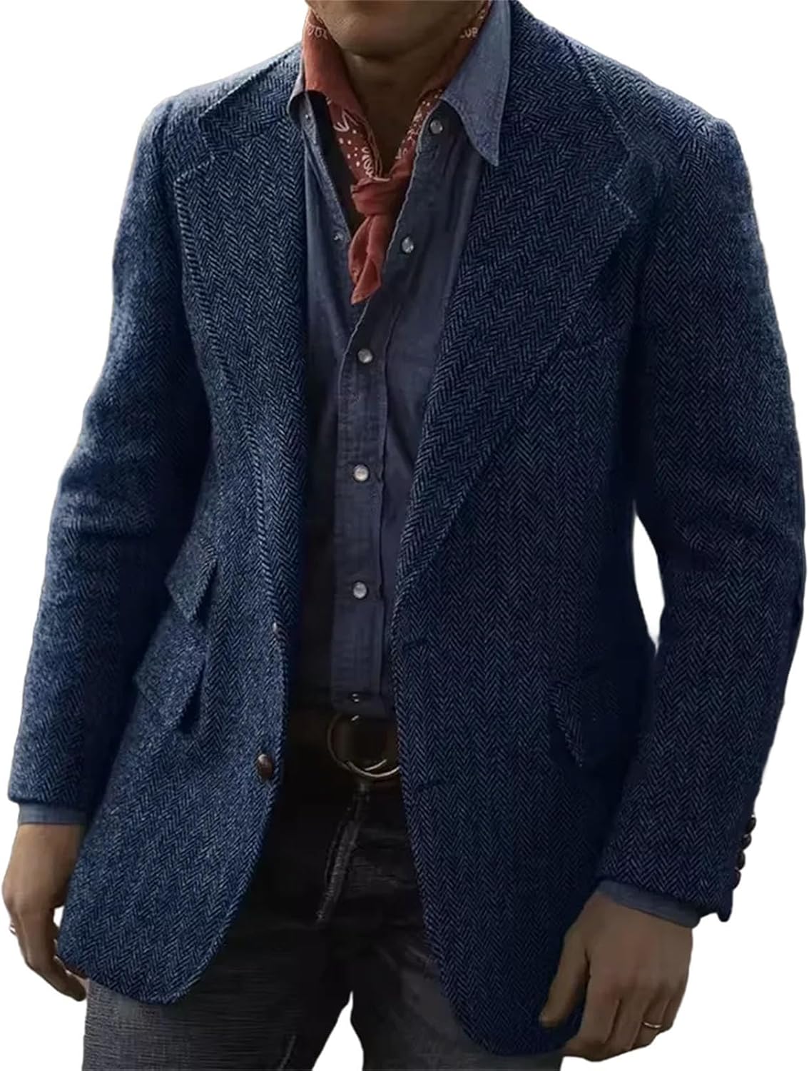 Mens Herringbone Suit Jacket Single Breasted Three Pockets Business Blazers Casual Fashion Slim Fit Elegant Coat