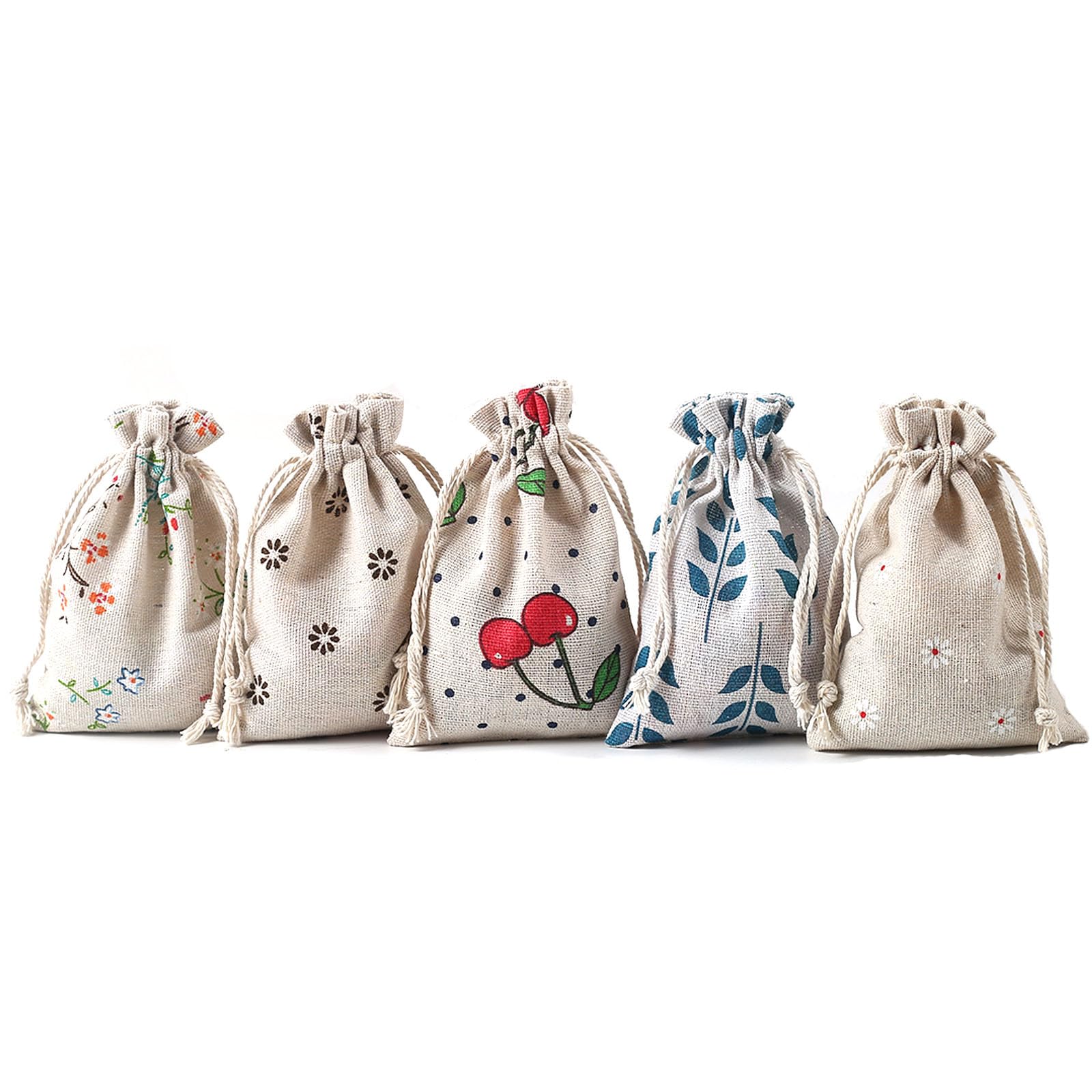 HERZONE Pack of 25 Cotton Bags with Drawstring, 10 x 14 cm, Gift Bag with Drawstring Packaging for Jewellery, Wedding, Party, Celebrations, Christmas (5color-A)