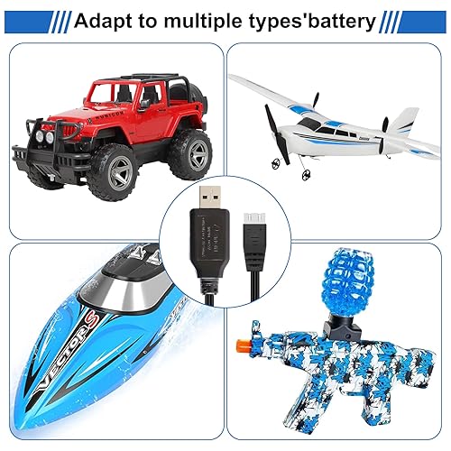 Miniatura 7 de KBT KEEP BETTER TECH Paquete de 2 cables de carga USB de batería de coche RC de 7.4 V, velocidad de carga de 500 mA con luz indicadora LED,