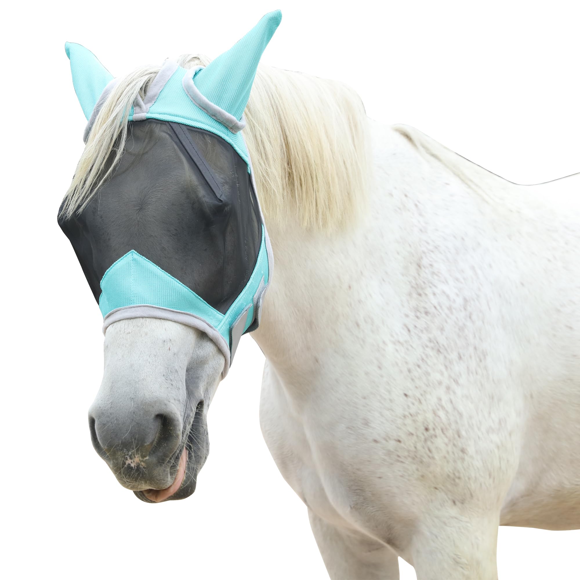 Leberna Horse Fly Mask with Ears, Smoothly Protect Face and Ears from UV & from Insects(Turquoise, Cob)