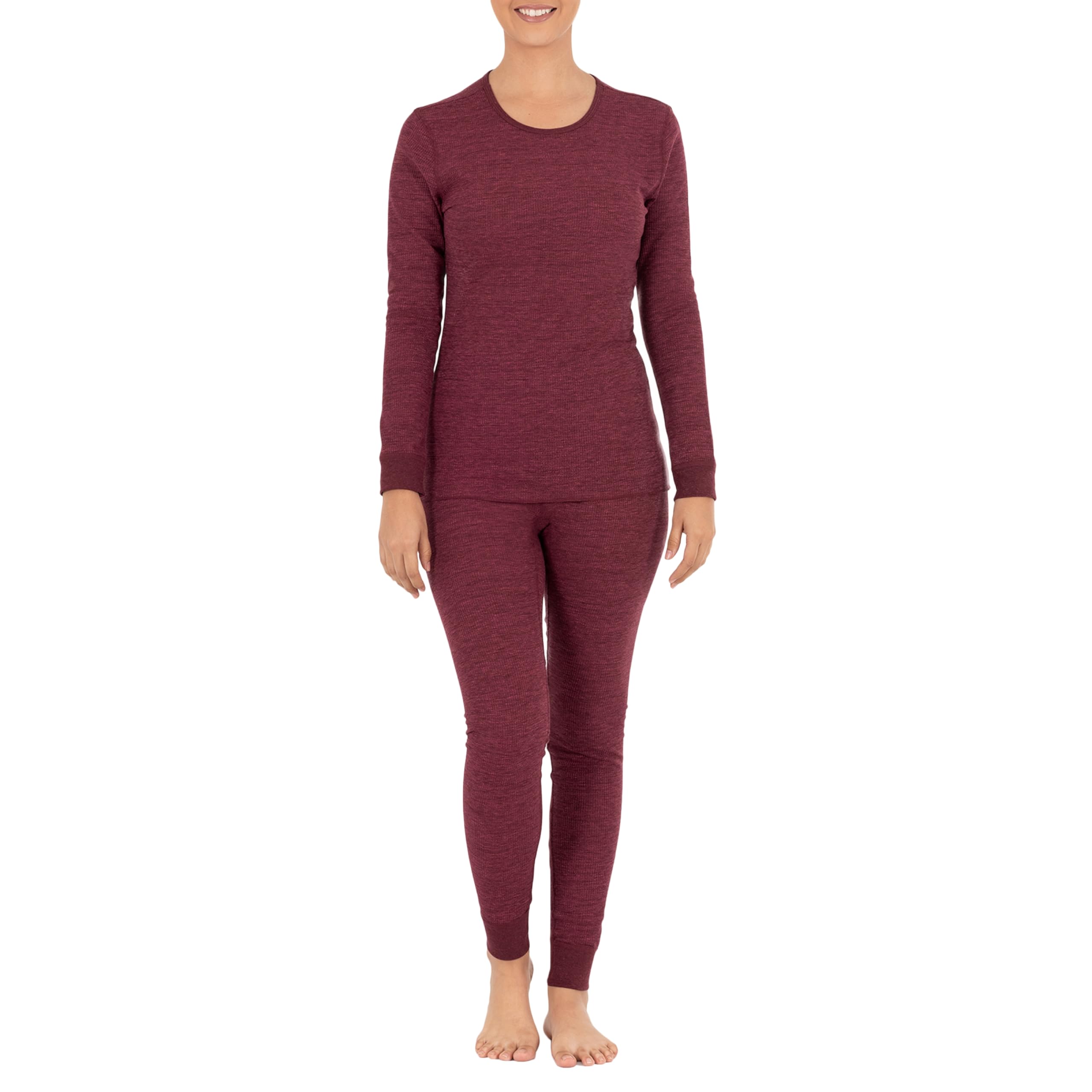 Fruit of the Loom Womens Micro Waffle Premium Thermal Set, Merlot Heather, 3X