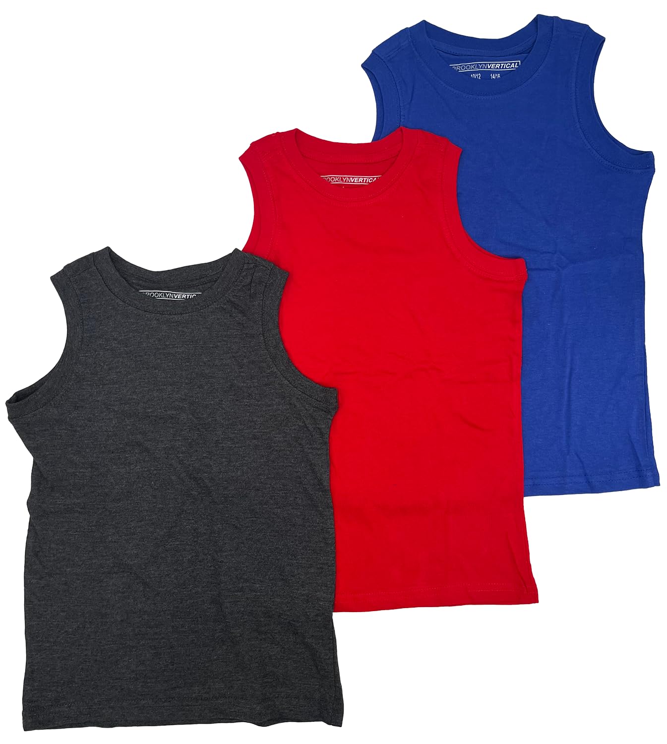 BROOKLYN VERTICAL Boys 3 Pack Muscle Shirt Sleeveless Tee - Tagless Cotton Super Soft