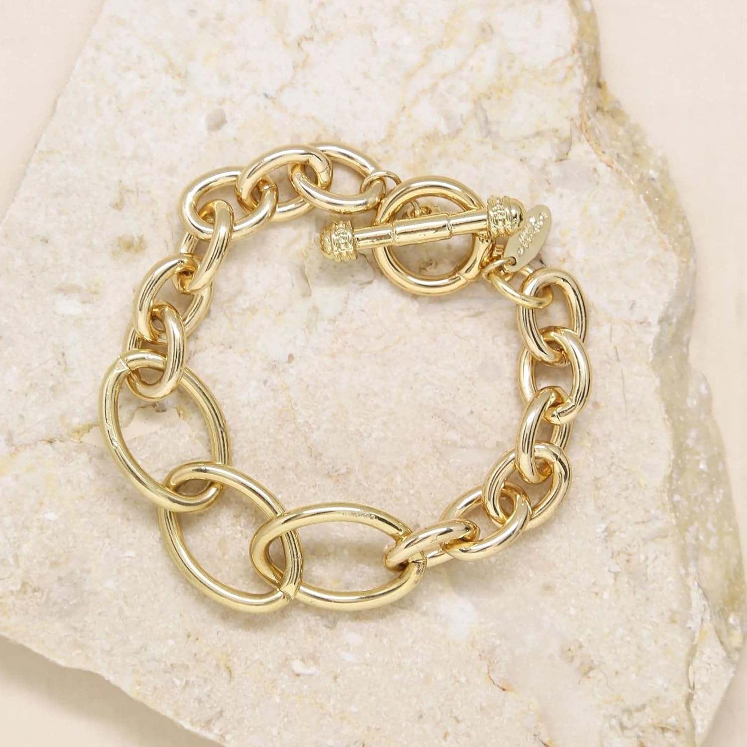 Ettika Womens Bracelet. Simple Chain Link 18k Gold Plated Bracelet with Toggle. Fashion Jewelry. Great Gift - Image 2