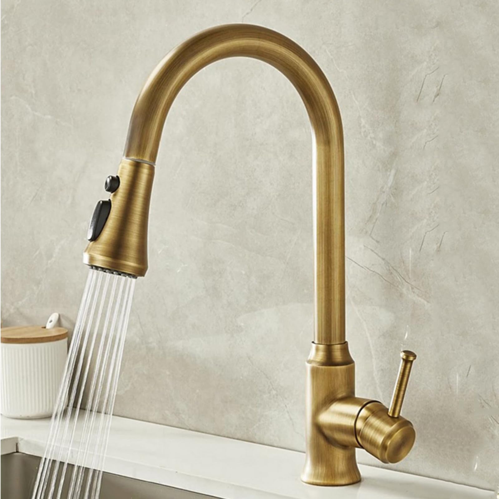 Zychsjxa Kitchen Bath Taps Mixer Tap With Pull Out Spray 3 Modes Sink Antique Brass Hot And Cold Faucet