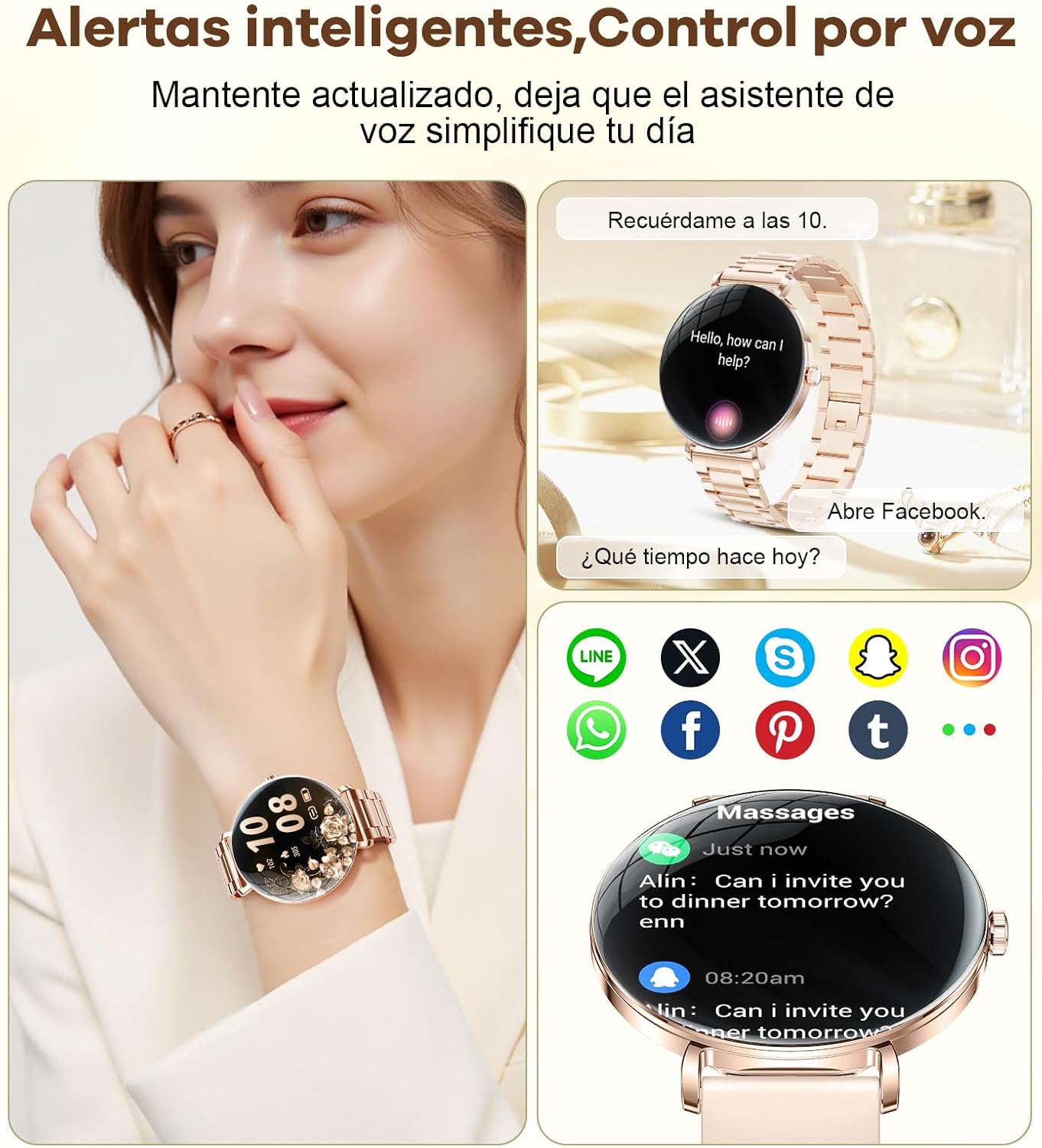 Reloj Inteligente Mujer, 1.43″ AMOLED Smartwatch Mujer con Llamadas Bluetooth, Salud Femenina, Monitoreo Menstrual, 110+ Modos Deportivos Fitness Tracker Compatible con iOS y Android, Acero Oro Rosa 3
