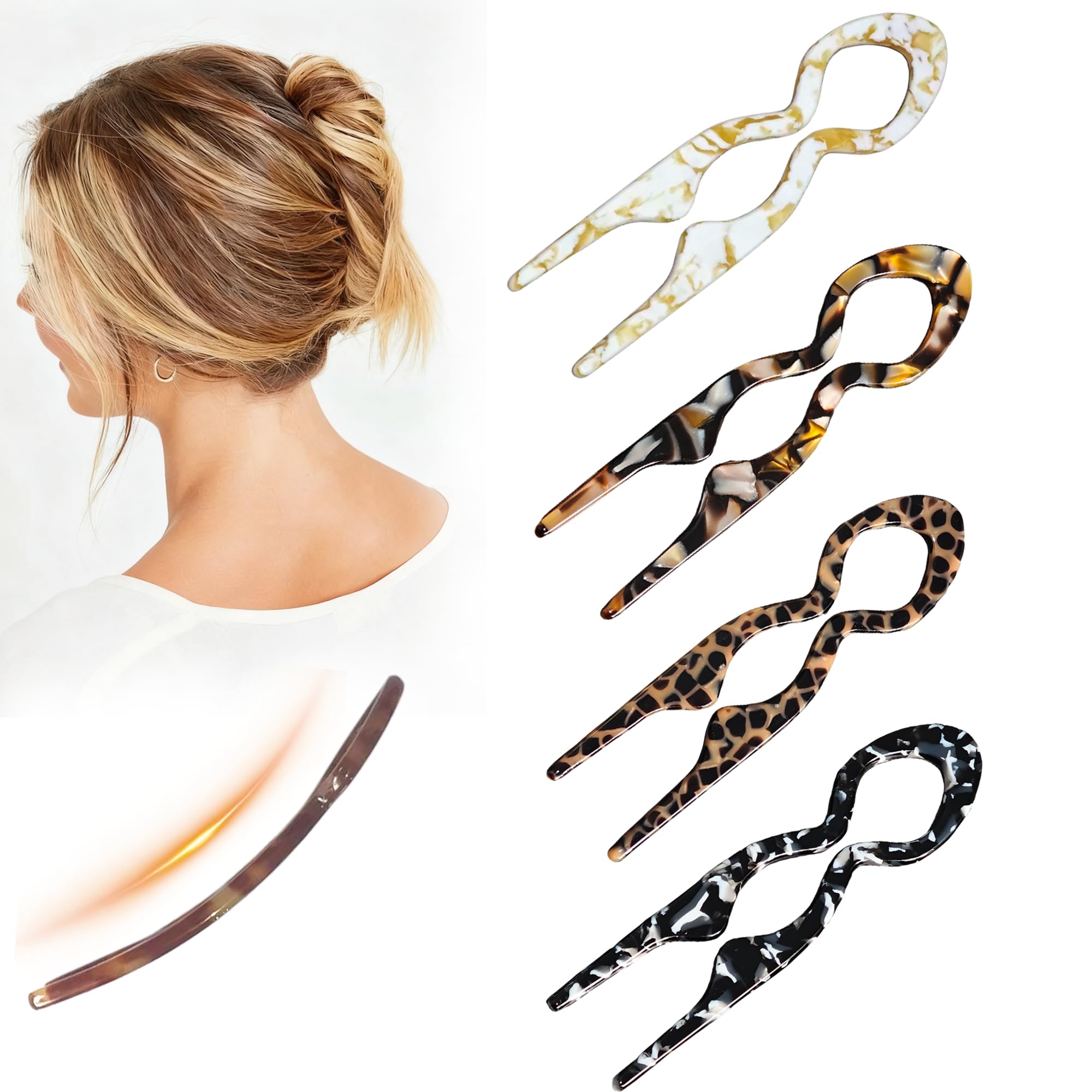 Photo 1 of 4 PCS Prestige French Hair Pins for Women - 3.73” Tortoise Shell Hair Pin for Updos Chignons & Buns-Acetate French Twist Pin, Strong Hold Hair pin All-Day, Hair Styling for Thick Hair