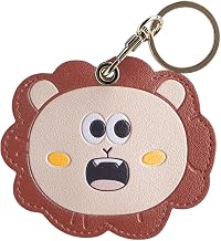 Leather Keychain Holder Case Compatible with AirTag, GPS Tracker Protective Cover with Keychain for Keys, Child, Elderly, Pets Collar, Backpacks, Luggage (Brown Lion)