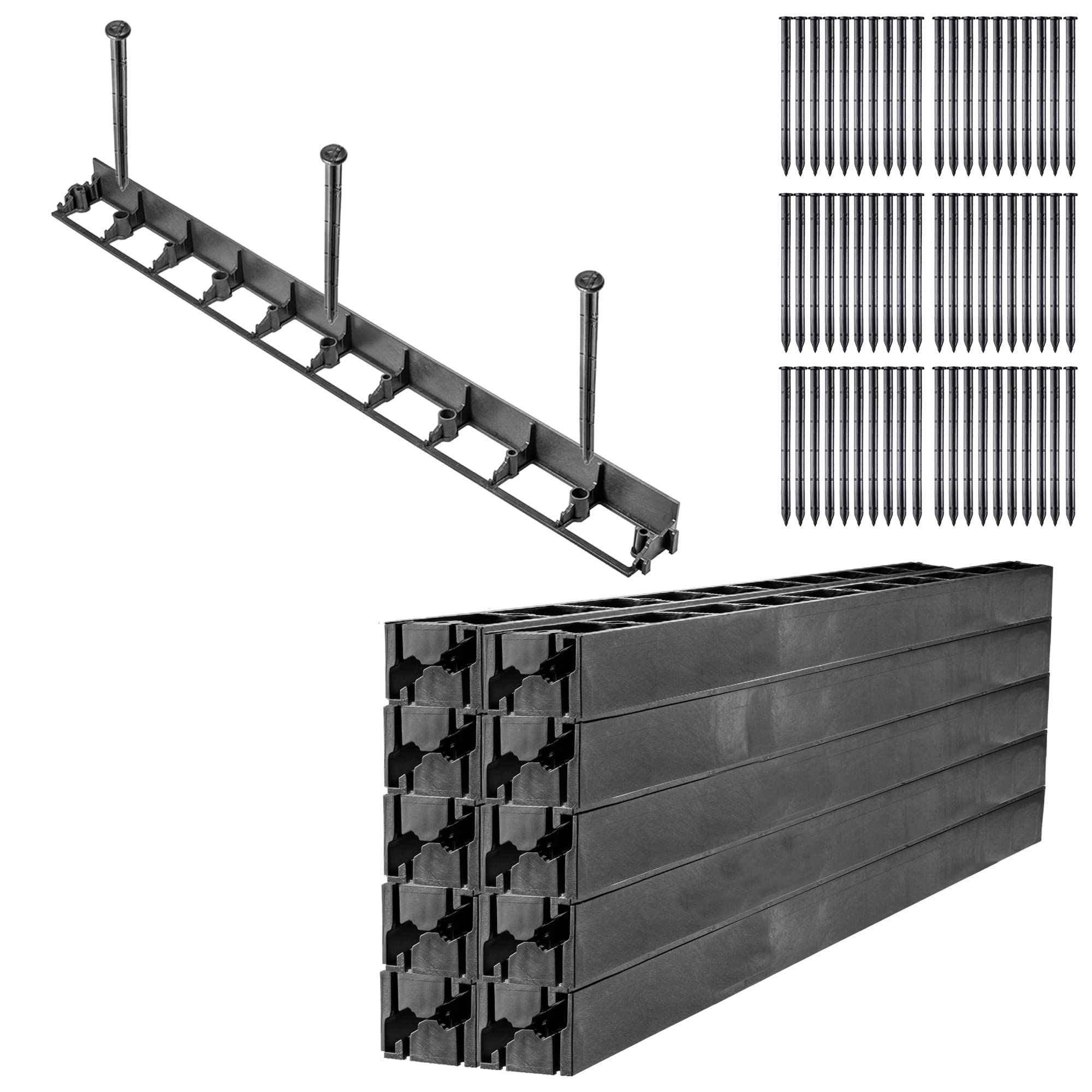 KADAX 20er Set Rasenkante, 58mm, + 60 Nägel, Beeteinfassung aus Kunststoff, Raseneinfassung mit Click-System, Beetumrandung Set, Mähkante, Pflasterkante (Schwarz, Set G)