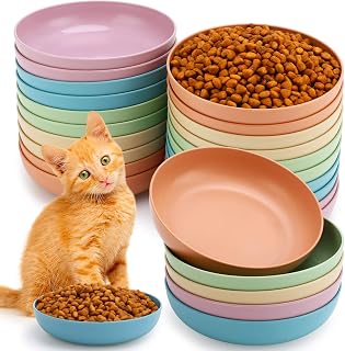 20 Pcs Shallow Cat Bowl Set, 5.5 Inch Plastic Cat Food Plates for Wet Food, Short Legged Kittens