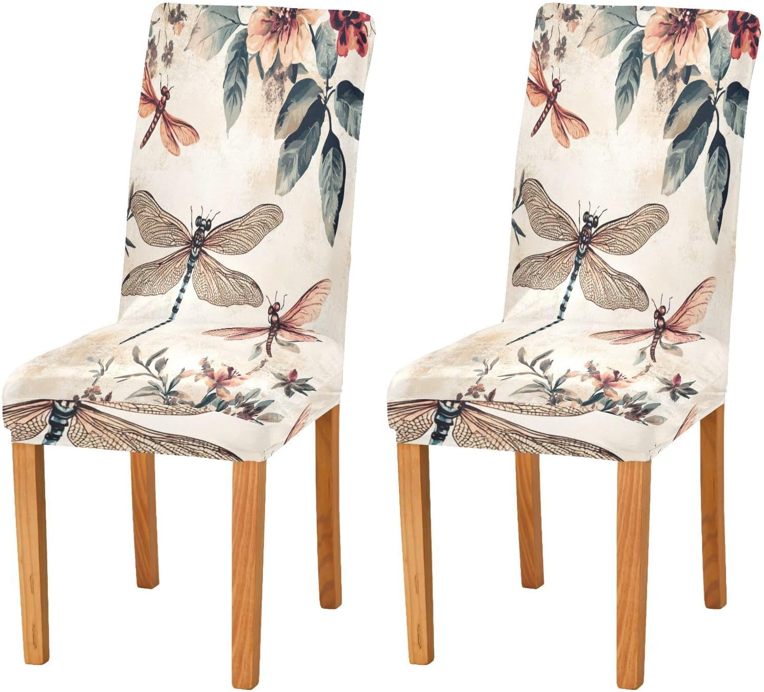 ALAZA Chair Covers for Dining Room, Vintage_Dragonflies Floral Stretch Chair Cover Sets Chair Protector Removable Washable for Ktichen Restaurant Hotel