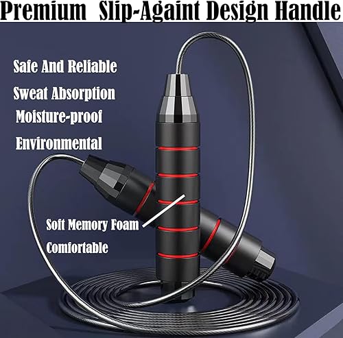 Miniatura 2 de Cuerda de saltar ponderada para mujeres y hombres, salto de velocidad de entrenamiento para niños con 2 rodamientos, cuerda de salto ajustable de