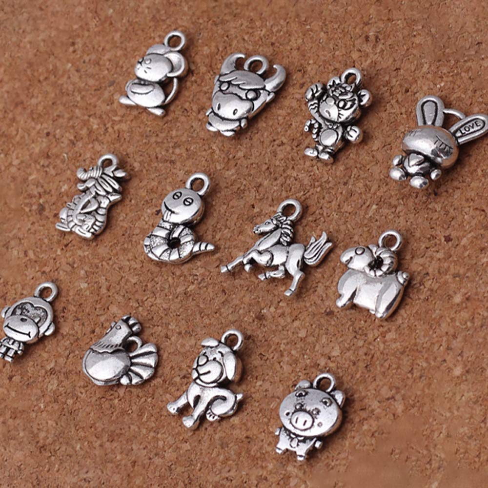 SUNNYCLUE 1 Box Of 90pcs 15 Styles Antique Silver Heart Charms Hollow