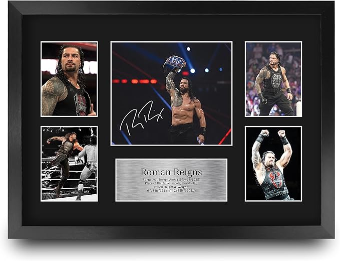 HWC Trading Roman Reigns Wrestling 16 x 12 inch (A3) Printed Gifts Signed Autograph Picture for WWE & WWF Memorabilia Fans - 16" x 12" Framed