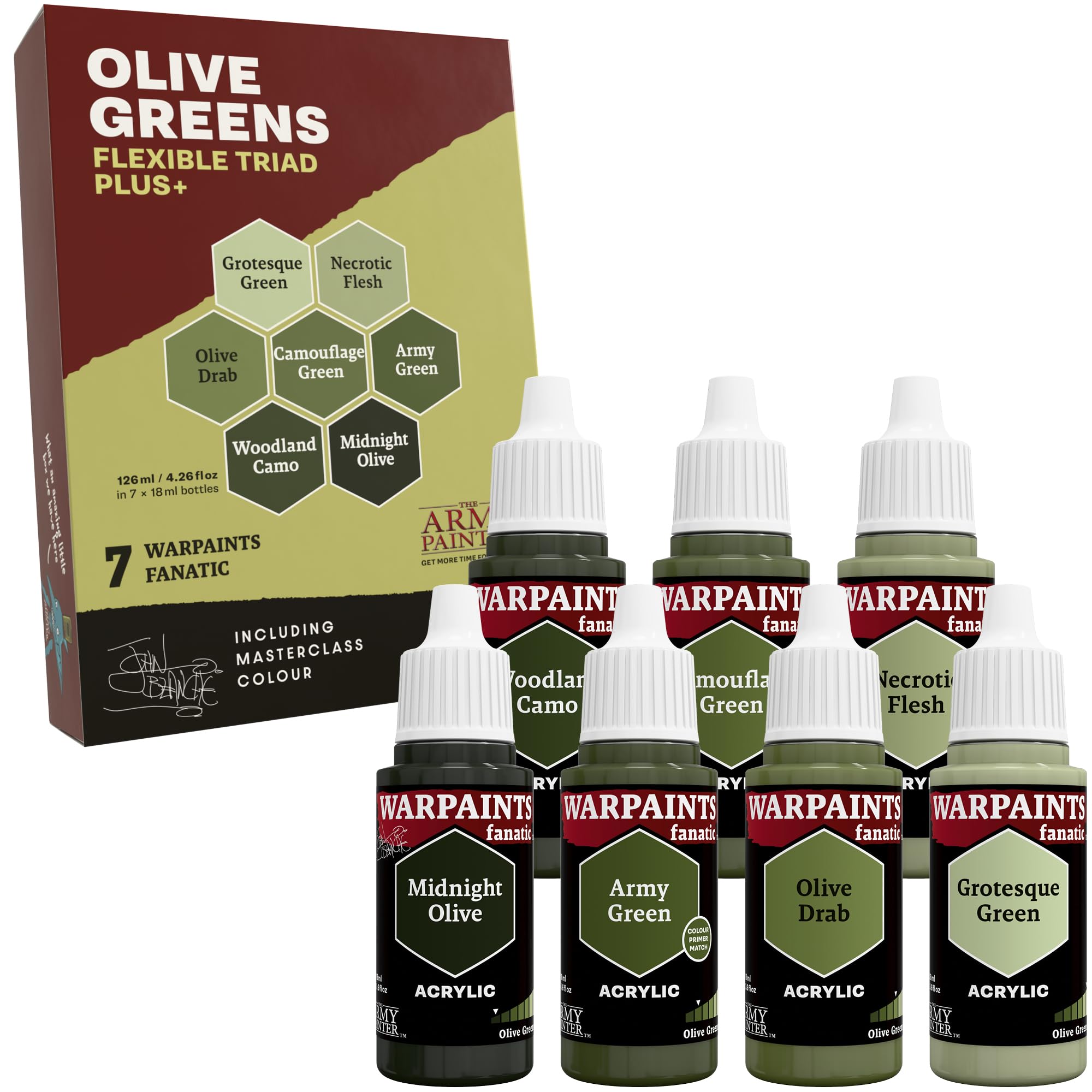 The Army Painter, Flexible Triad PLUS+ Olive Greens, 7x18ml Acrylic Paints