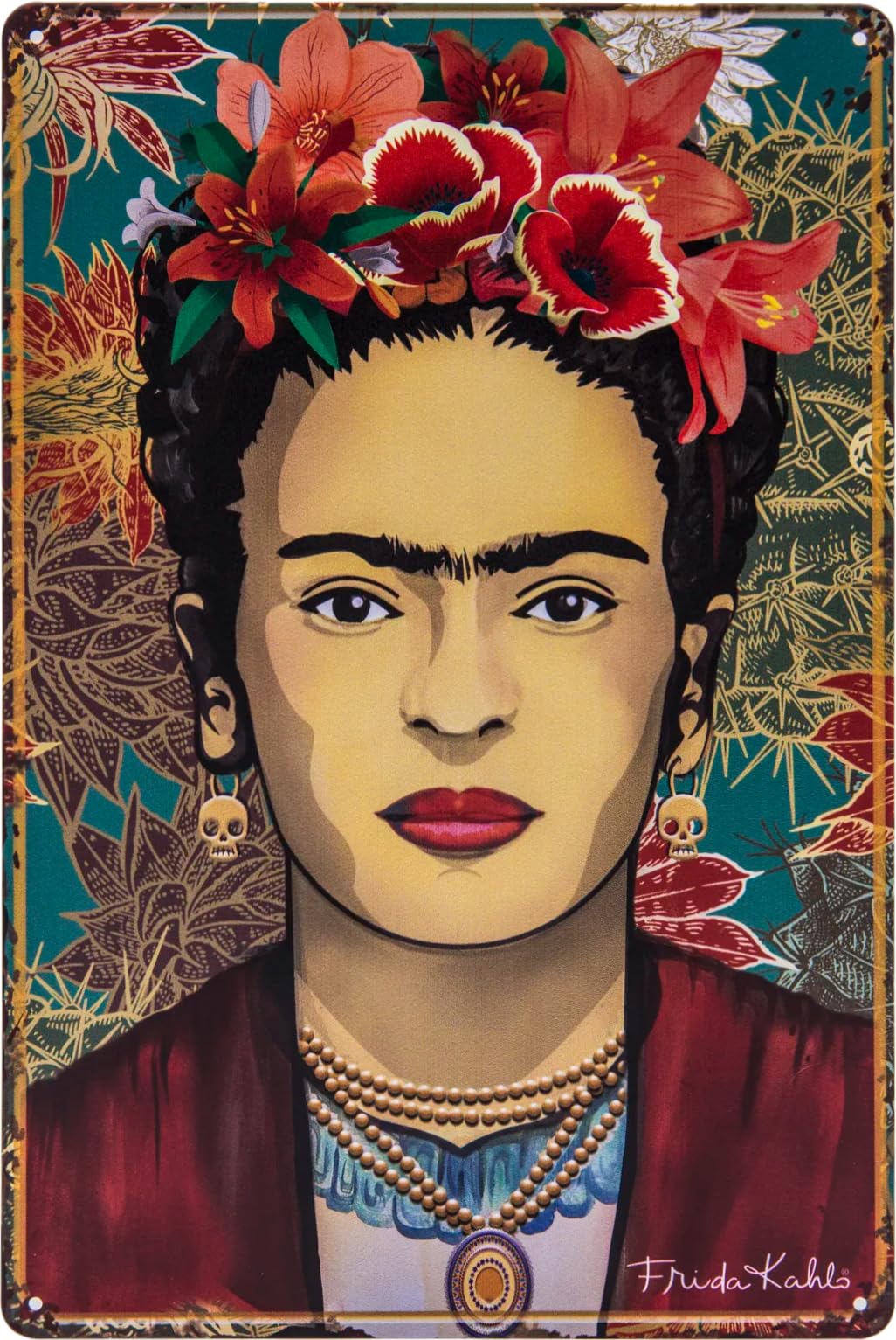 30 x 20 cm Art Tin Sign Suitable for Frida Kahlo Fans and Lovers - Portrait, Mexico Art