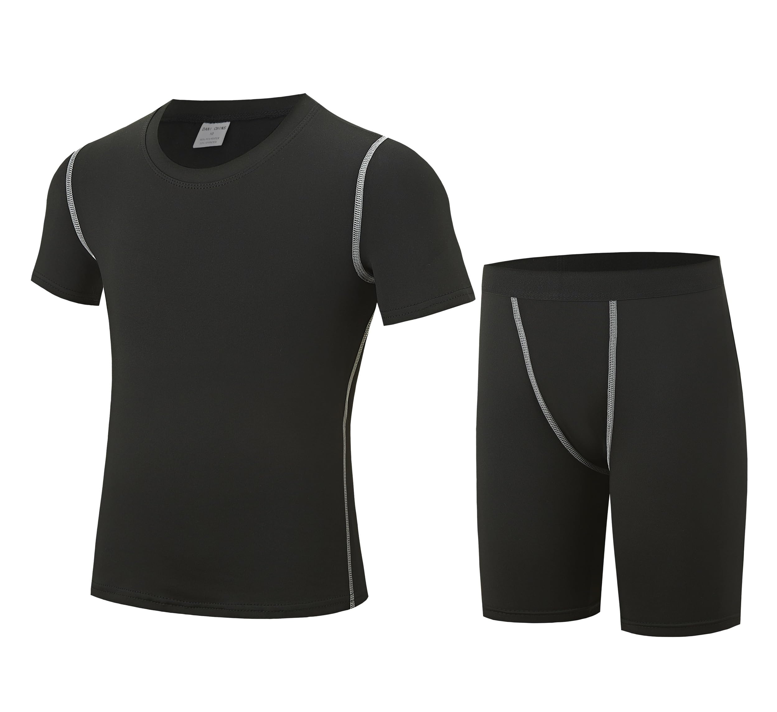 DANI CHINS Boys Compression Shirt And Shorts Set Quick Dry Base Layer Undershirt Underwear for Sports Running