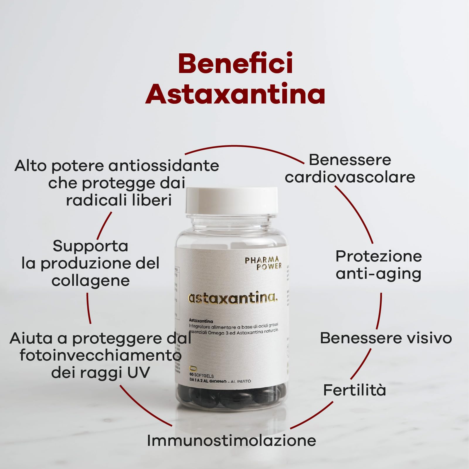 PharmaPower Astaxantina - Integratore Nutricosmetico Antiossidante di Astaxantina da 8 mg per Dose, Arricchito Con Omega 3, Alto Assorbimento e Biodisponibilità, Senza Glutine e Lattosio, 60 Softgels