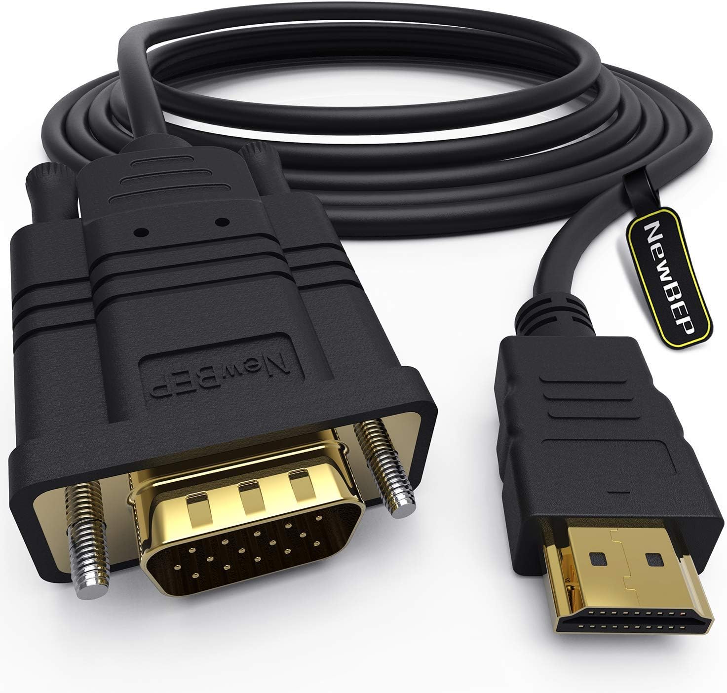 NewBEP HDMI to VGA Adapter Cable, 6ft/1.8m Gold-Plated 1080P HDMI Male to VGA Male Active Video Converter Cord Support Notebook PC DVD Player Laptop TV Projector Monitor Etc