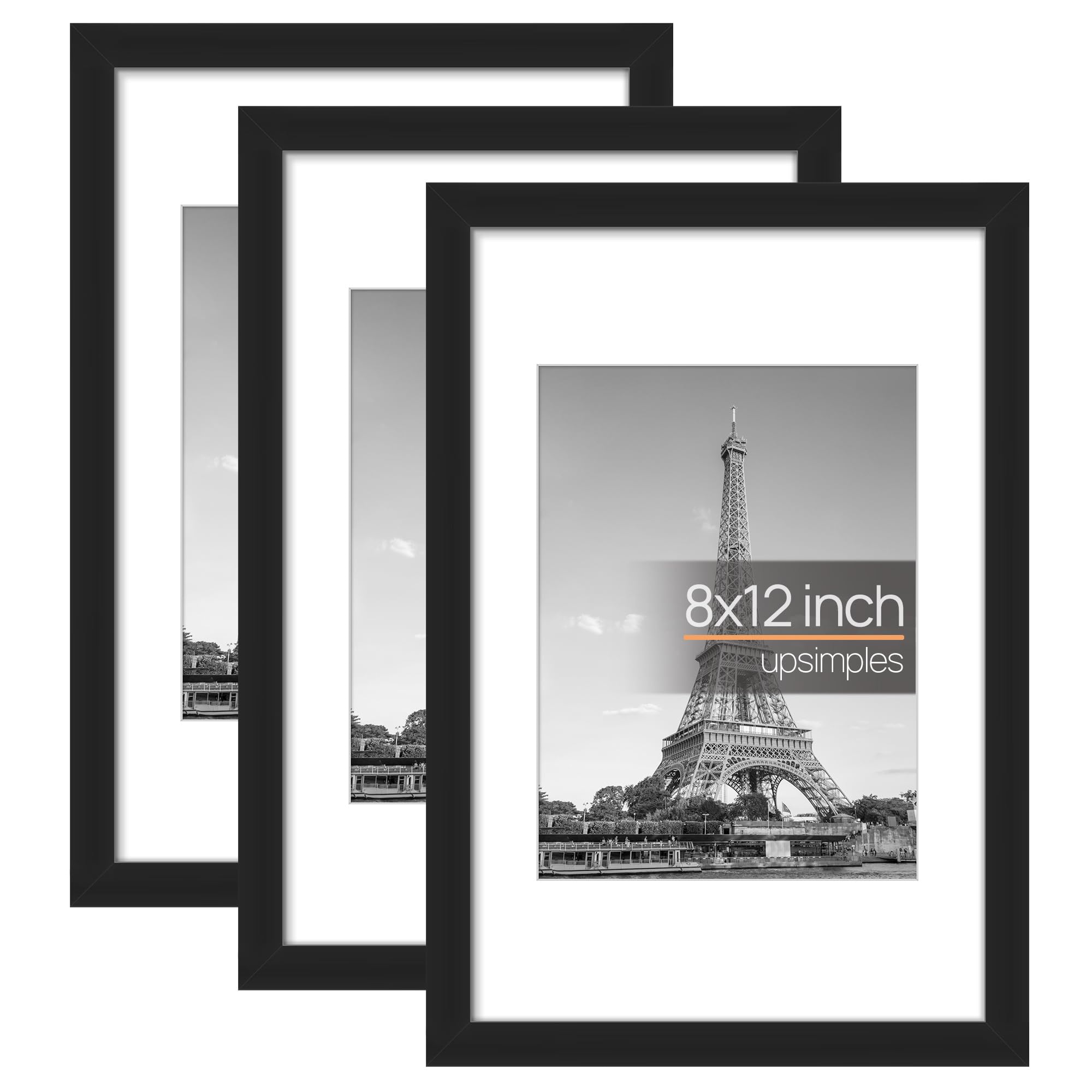 upsimples 3 Pack 8 x 12 Picture Frame, 8 x 12 Black Frames 20.32 x 30.48 cm, Wall Hanging Photo Frames — image 1