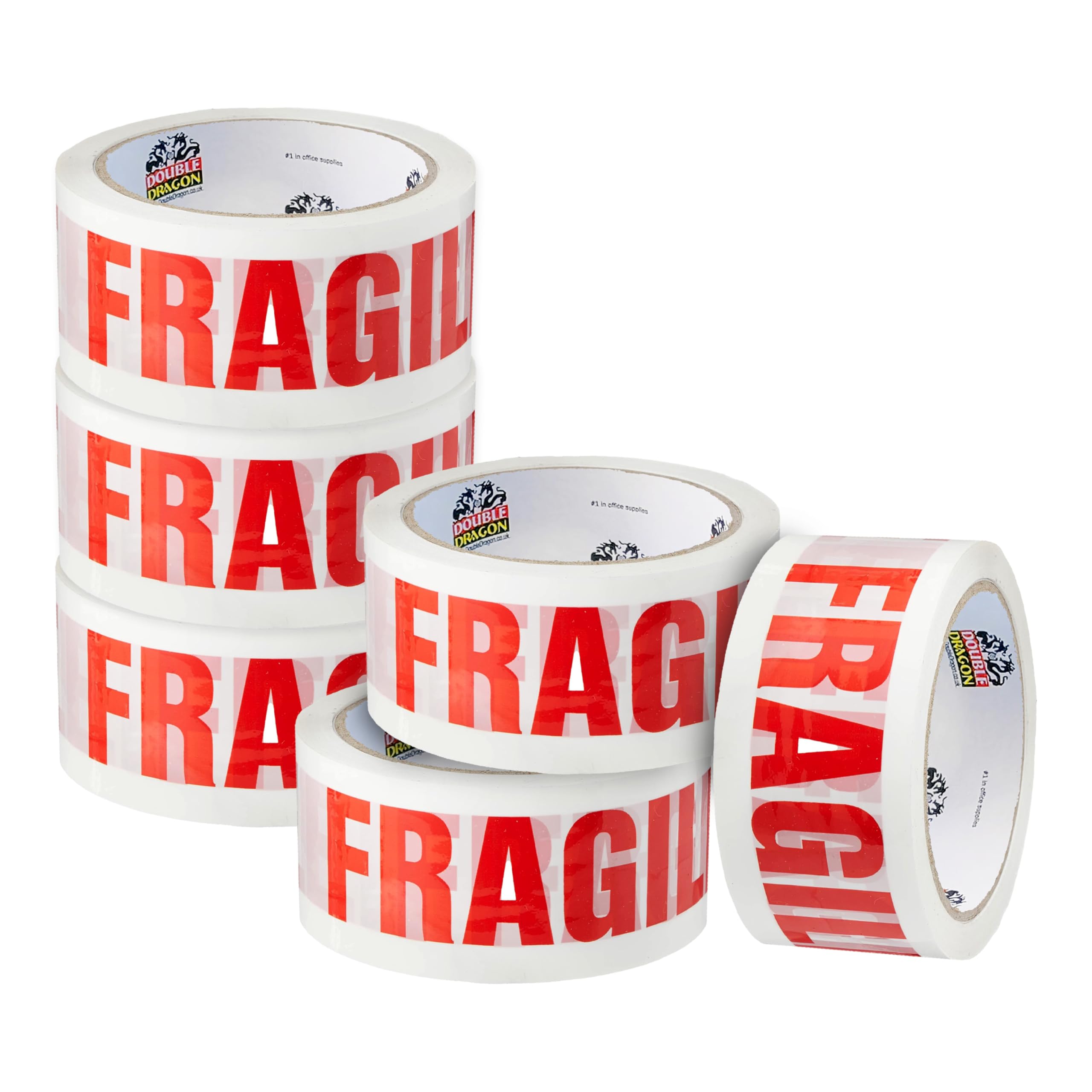 Double Dragon Extra Thick Fragile Printed Tape - 48mm wide, 66m long (Pack of 6), 6 Rolls