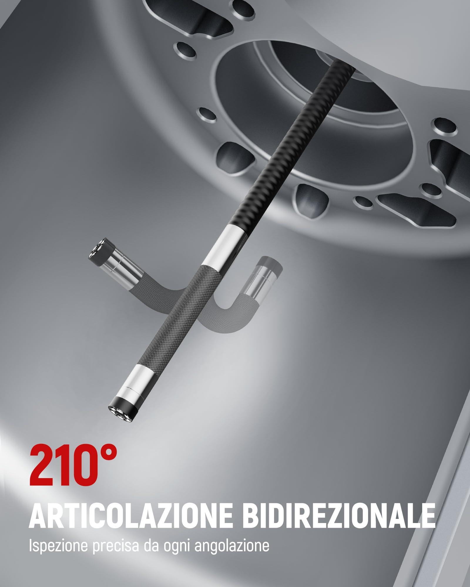 KAIWEETS Endoscopica con Luce, Telecamera 2-Vie Articolata 210° (6,5 mm) con Controllo a Rotella, Display IPS 1080P, Cavo Semirigido 1,6 m, IP67 Impermeabile, per Auto, Idraulica e Industria