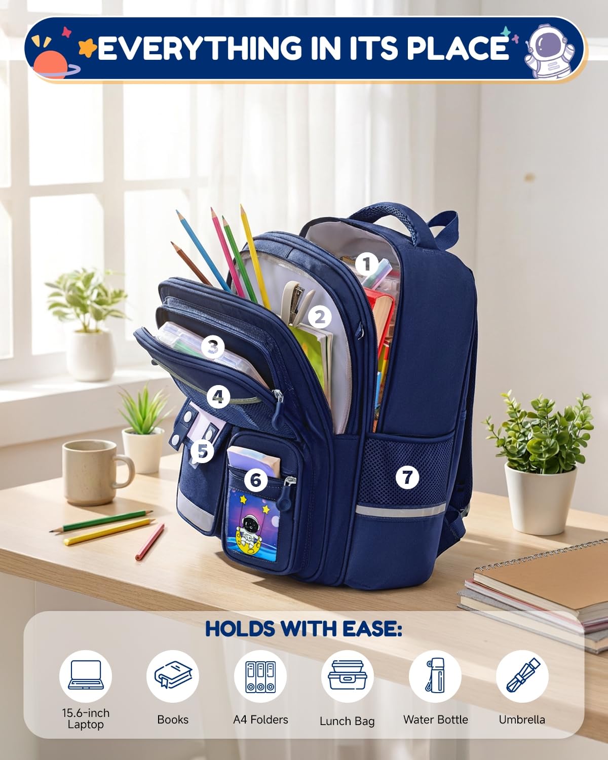 Amythe Mochila Escolar con Ruedas para Niño, Mochila Infantil con Carrito Desmontable 6 Ruedas, 20LMochilas Colegio Grande con Carro para Primaria, Edades 6-10 Años,Azul