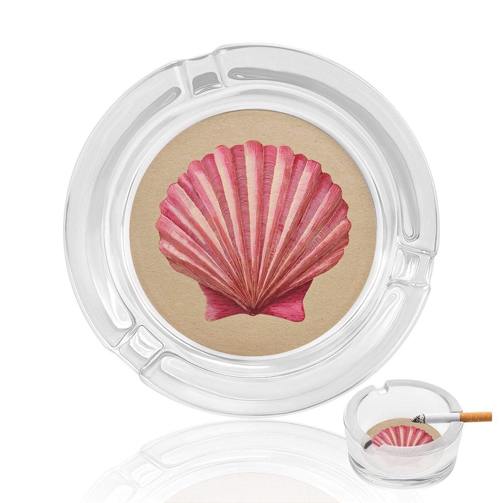 Stylized Pink Scallop Shell Glass Ashtray for Cigarettes Portable Decorative Ash Trays for Home Office Decor