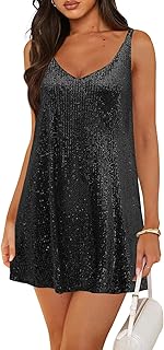 Women's Sequin Dress for Women Sparkly Glitter V Neck Shift Cocktail Disco Outfit Party Club Night Out Mini Dresses