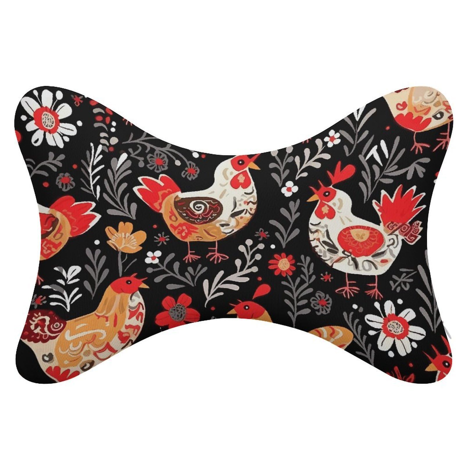FekiLoot Cute Rooster Chickens Car Headrest Set of 2,Softness Memory Foam Car Neck Pillow with Breathable Removable Cover Car Neck Support Pillow Ergonomic for Driving, Office