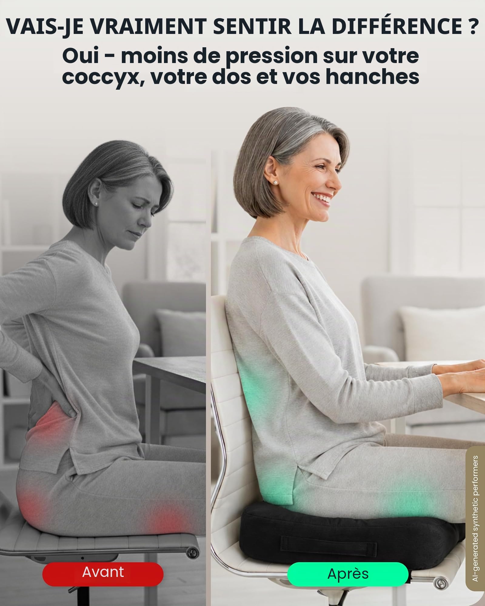 5 Stars United Mémoire de Forme pour Siège, Ergonomique Coccyx, Soulagement Sciatique & Lombaires, Anti-Dérapant, Portable, Housse Lavable – Arctic Noir