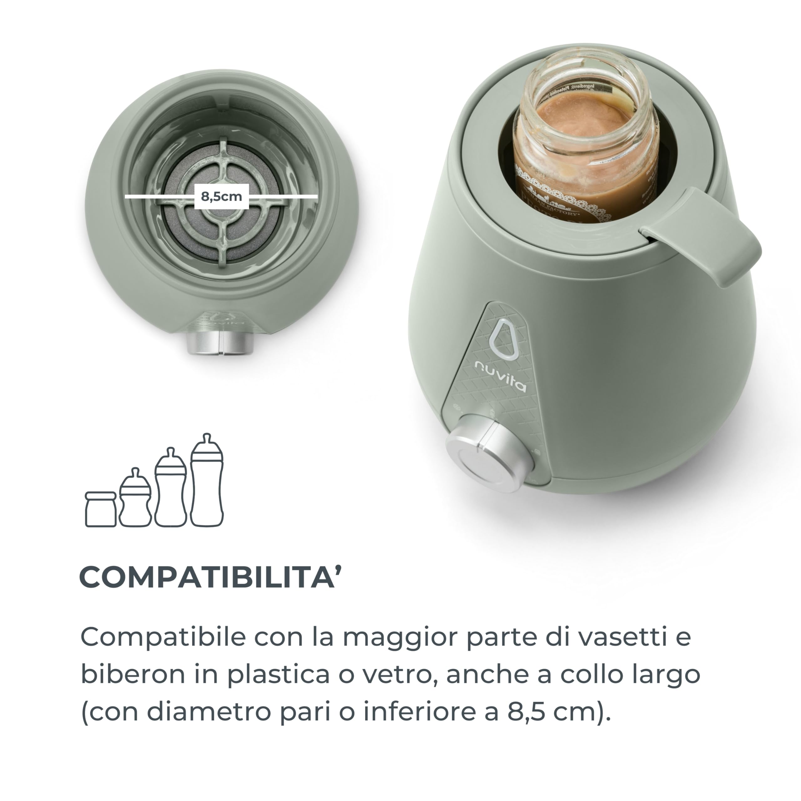 Nuvita 1165 | Scalda Biberon Neonato Casa e Auto | Scaldabiberon da Viaggio | Scaldabiberon Veloce | Scalda Latte Neonato | Scalda Pappa Neonato | Riscalda Alimenti - Sage Green