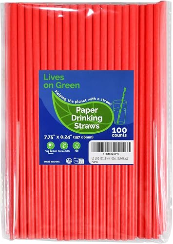 Disposable 7.75 inch Solid Red Paper Straws 100 Counts for Drinking, Decoration, Cake Pops, DIY Arts & Crafts - Eco-friendly