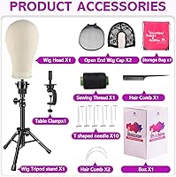 Vista 8 de Cabeza de peluca de 23 pulgadas, soporte para peluca trípode con cabeza, soporte de peluca de lona con cabeza de maniquí para pelucas, juego