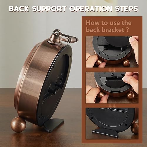 Miniatura 4 de FLOITTUY Reloj despertador de metal analógico retro antiguo de 4.5 pulgadas, funciona con pilas, reloj de noche silencioso para colgar en la pared