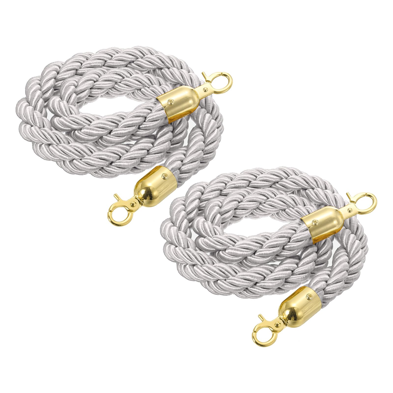QUARKZMAN Corda Per Paletti Intrecciata 5 Ft/1.5 M, Barriera Corda Intrecciata Per Paletti Con Ganci Rapidi Per Supporti Divisori Coda Controllo Folla, Bianco Dorato 2Pz