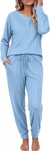 Ekouaer Pajamas Womens 2 Piece Long Sleeve Top and Jogger Pants Lounge Set