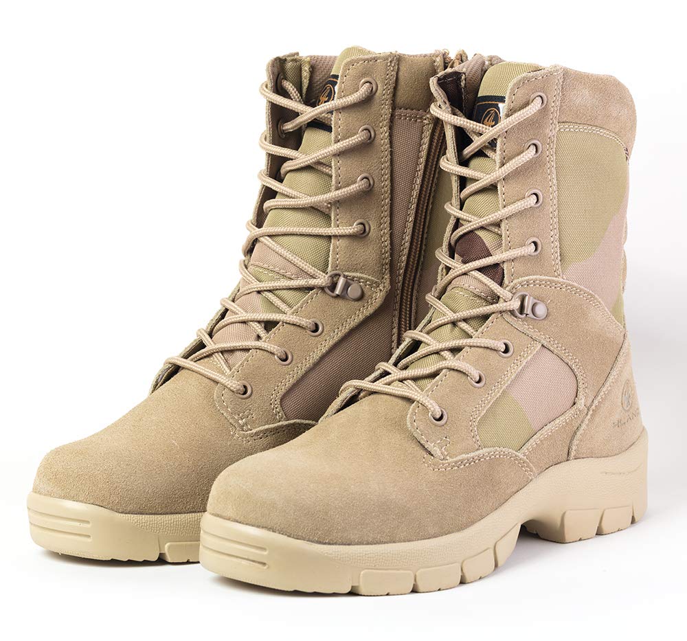 4LAND Military Boots Side Zip Man -Men’s Light Tactical Boots Durable Hiking Boots Military Desert Boots