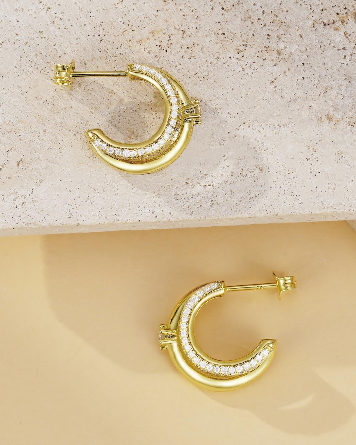 Dainty Dangle Hoop Earrings for Women, 14K Gold Plated 925 Sterling Silver Huggie Hoops, Hypoallergenic Lightweight Everyday Jewelry Christmas Birthday Gifts for Her