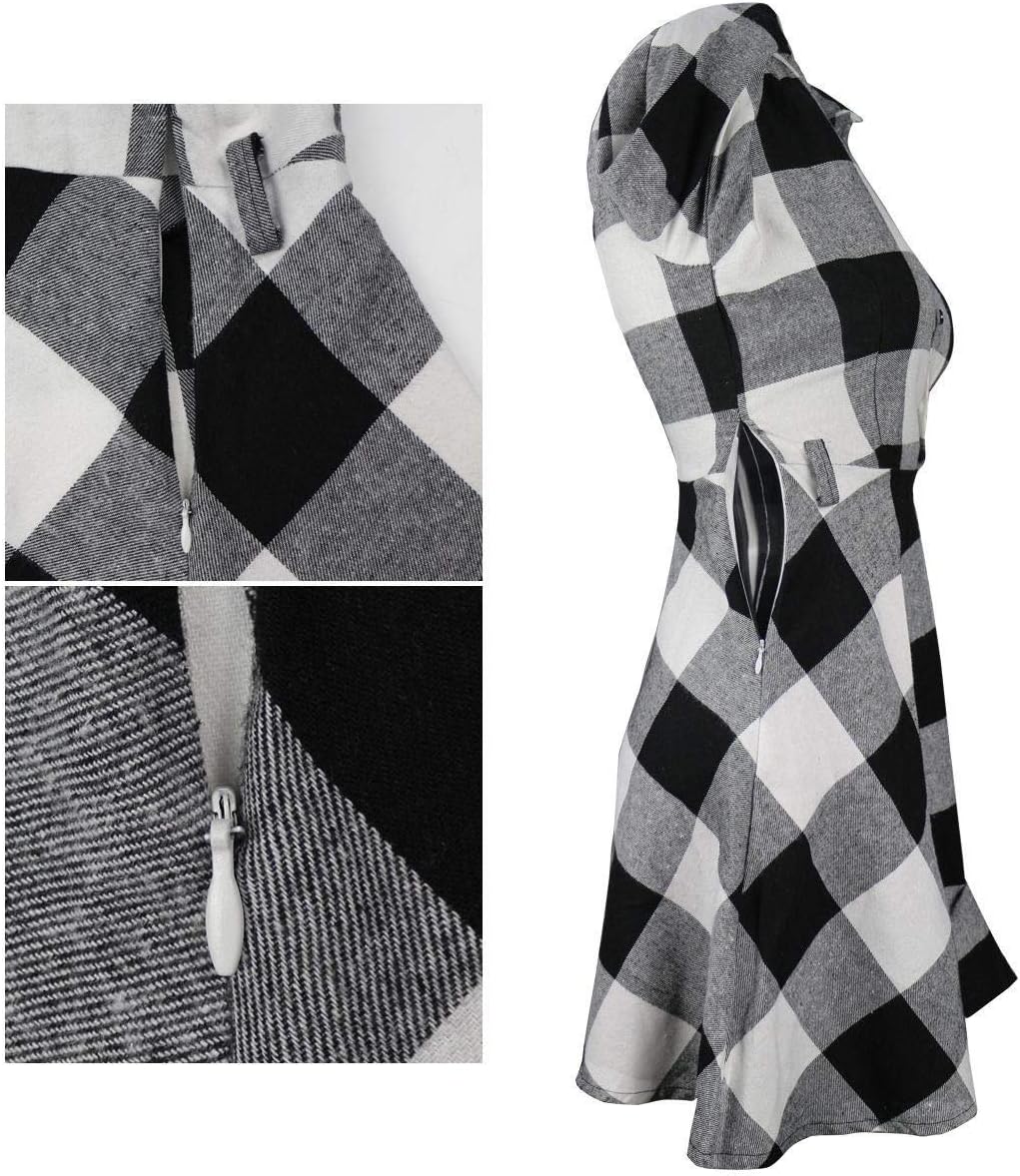 FANCYINN Women Long Sleeve Plaid Pattern Tunic Tops Shirt Casual Dress - Image 6