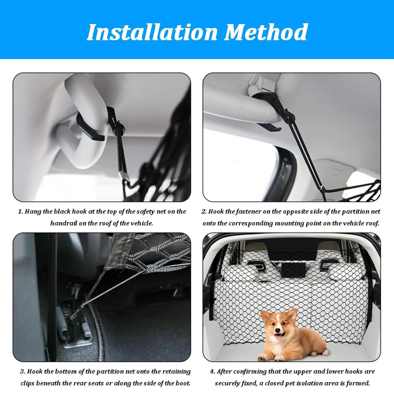 Hundegitter Auto Gepäckraumteiler,Für Ford Tourneo Custom II L1 2023 2024-2026 Trenngitter Schutzgitter Kofferraumgitter Sicherheitsgitter stabil verstellbar