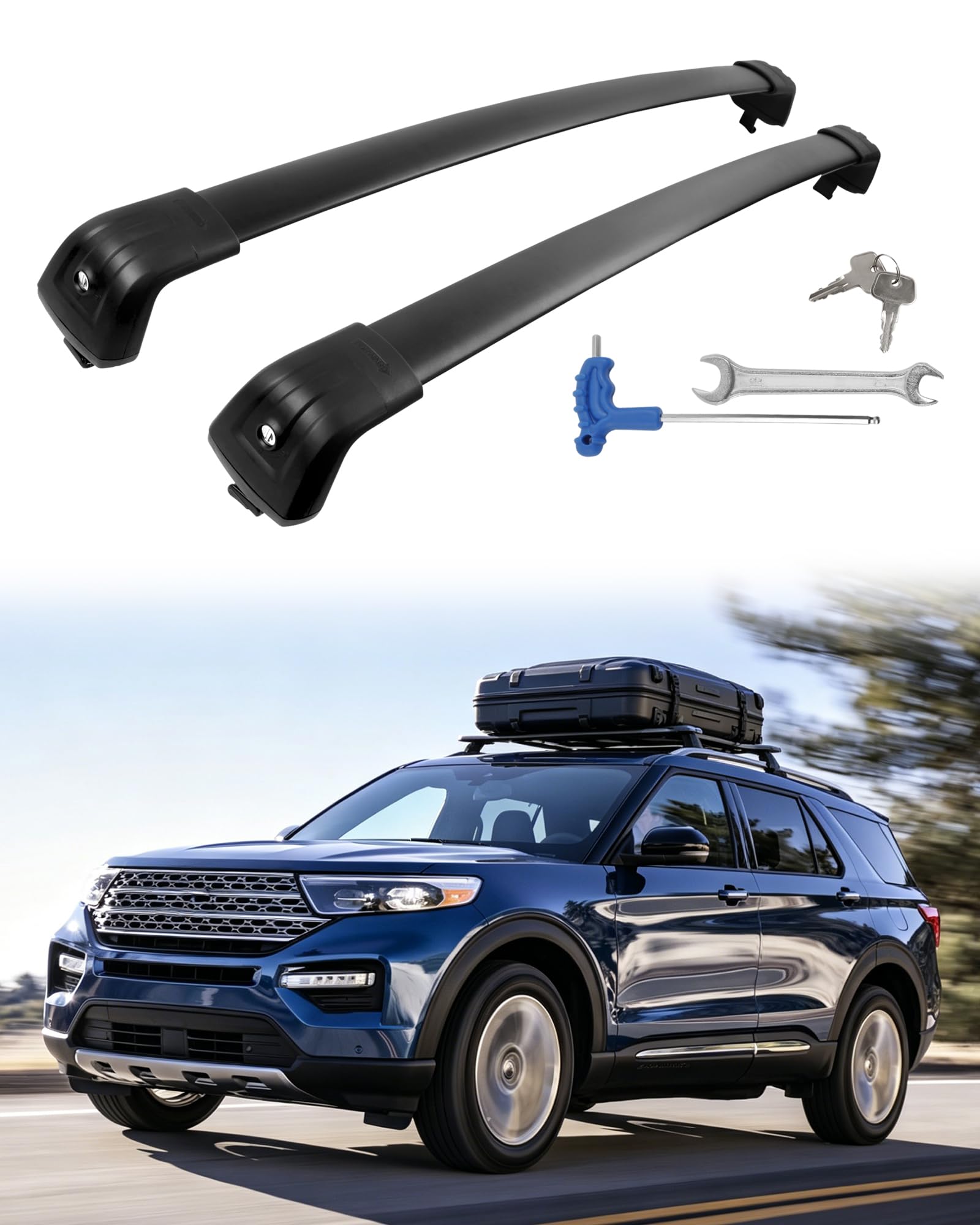 Photo 1 of 220lbs Upgrade Explorer Roof Rack Cross Bars Compatible with Explorer 2020-2025 (Fit for Raised Side Rails), Heavy Duty Black Matte Aluminum Anti-Corrosion Crossbars with Anti-Theft Lock