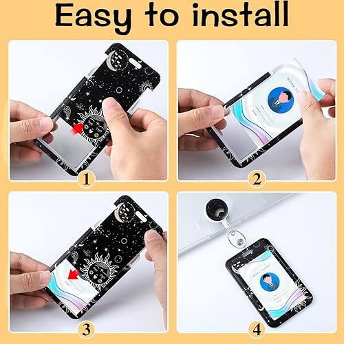 Miniatura 4 de Juego de 3 portatarjetas de estrella de luna con carrete retráctil, soportes retráctiles para tarjetas de identificación con clip para enfermeras,