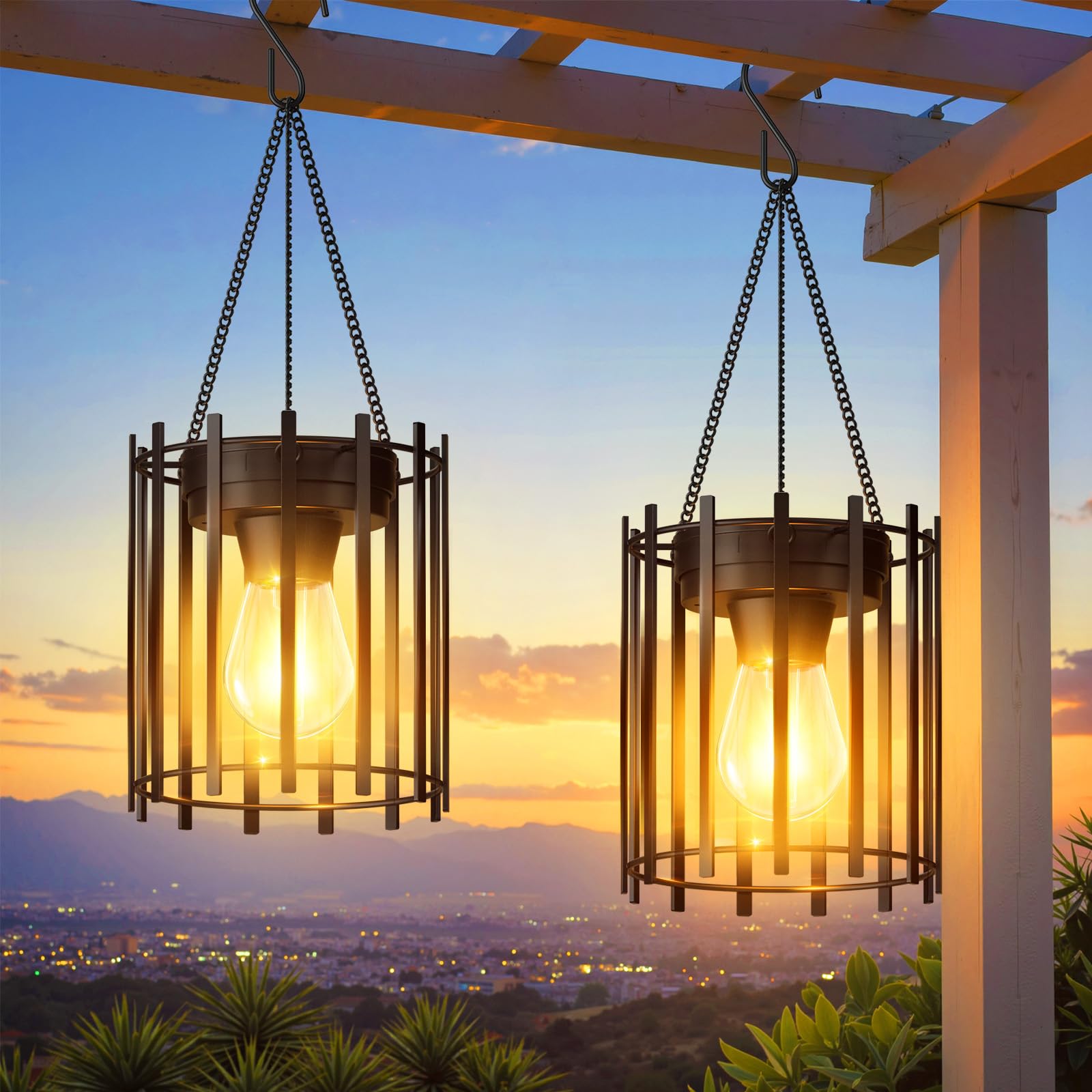 RECHOO Solarlampen für Außen Hängend, 2 Stück Solar Laternen für Draußen mit Größer LED-Glühbirne...