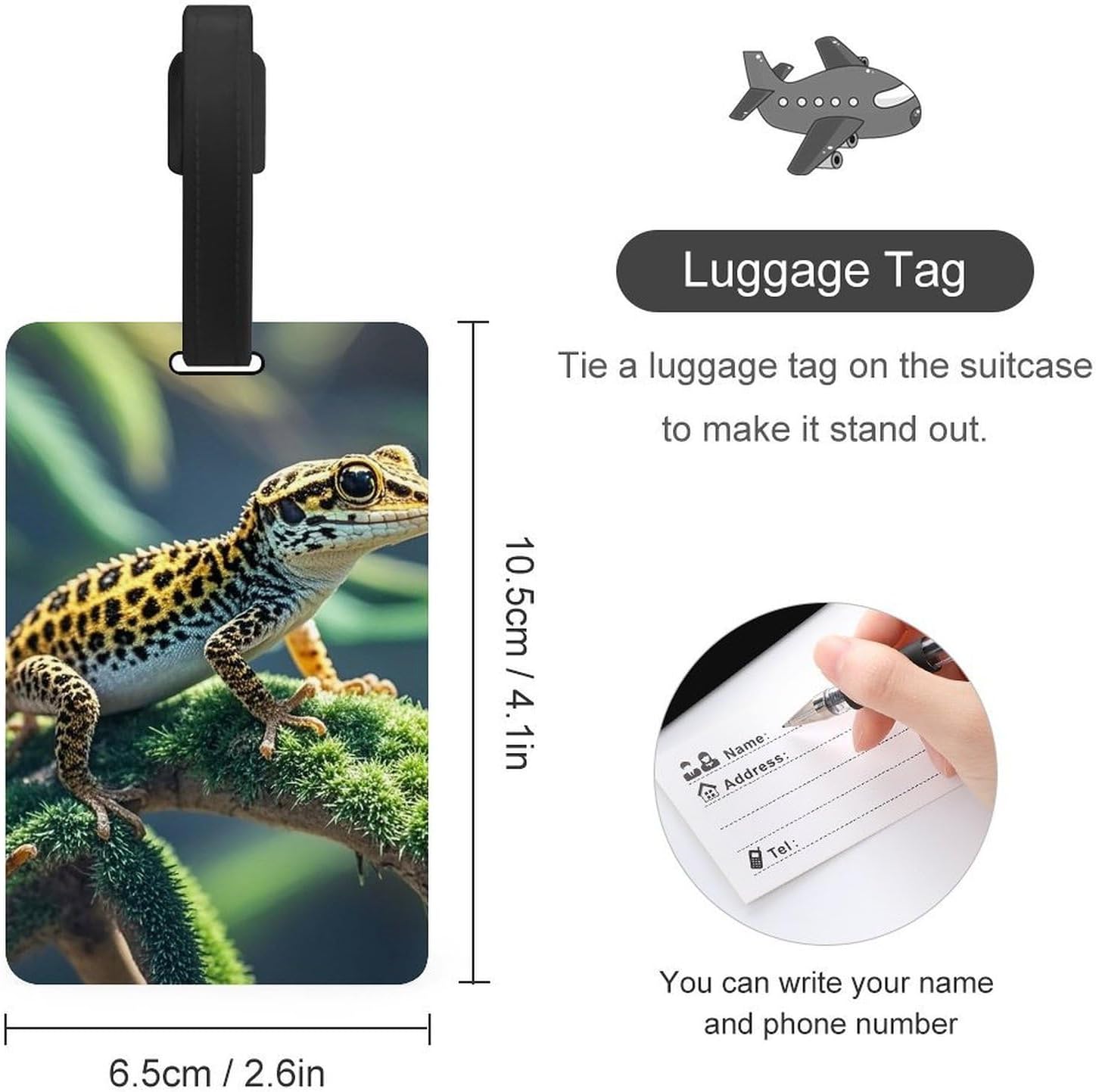 Luggage Tags for Suitcase with Name Id Card, Leopard Little Gecko image 2
