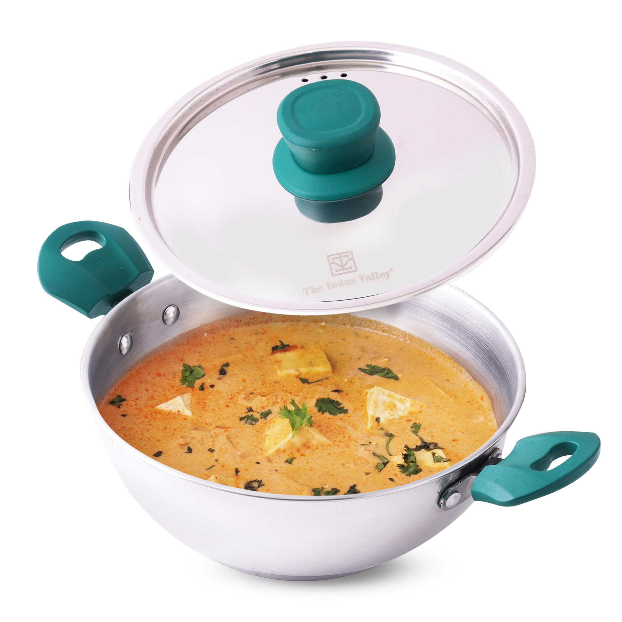 The Indus ValleyStainless Steel Kadai/Kadhai with Steel Lid | 29.3cm/ 11.5 inch, 4.6Ltr, 1.23kg | Induction Friendly | 3-Layer Thick Bottom, 100% Toxin-Free, No Chemical Coating
