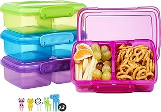 4 Pack Plastic Snack Containers with Lids, 2 Compartment Food Container ...