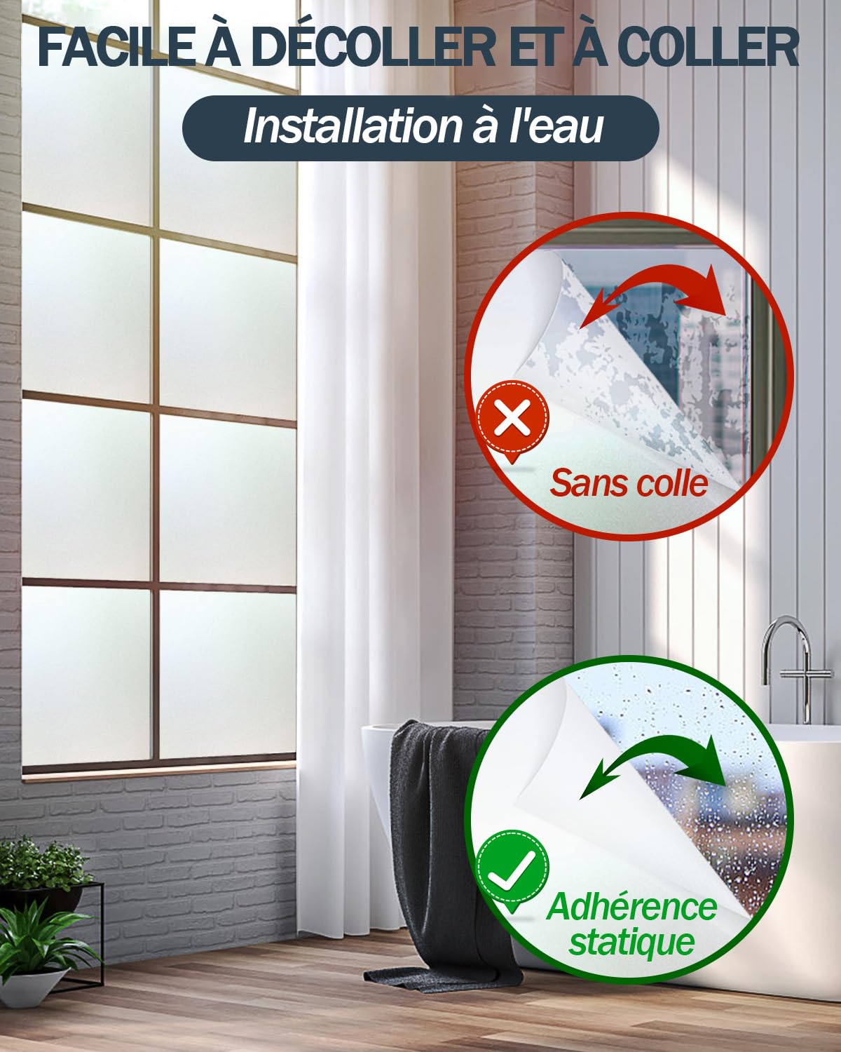 Film Fenetre Anti Regard Outils d'Installation Inclus, Protection UV, Idéal pour Portes de Bureau à Domicile ou Salle de Bain Film Autocollant en Verre dépoli, Brise-Vue, Statique, 75 x 400 cm, Mat