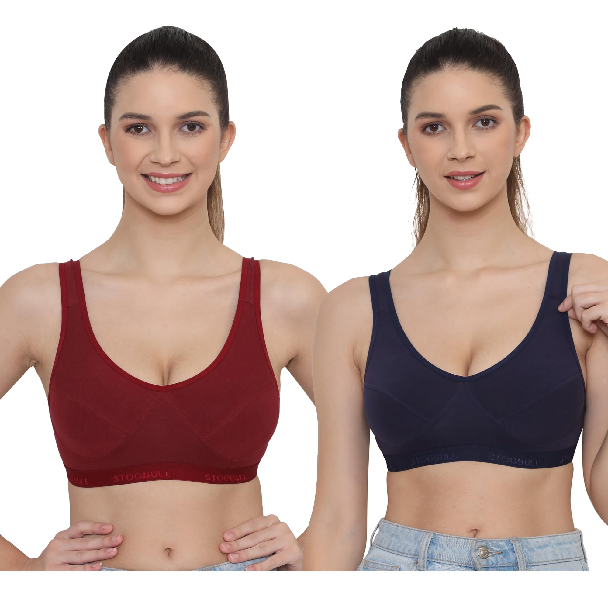 stogbull Sports Bra Non Padded Wire Free Combo Pack of 2 for Gym Yoga Exercise Running Workout Regular Daily use Woman's and Girls Bra-picture-27